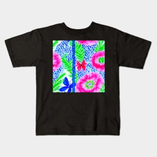Neon colours floral watercolor pattern Kids T-Shirt